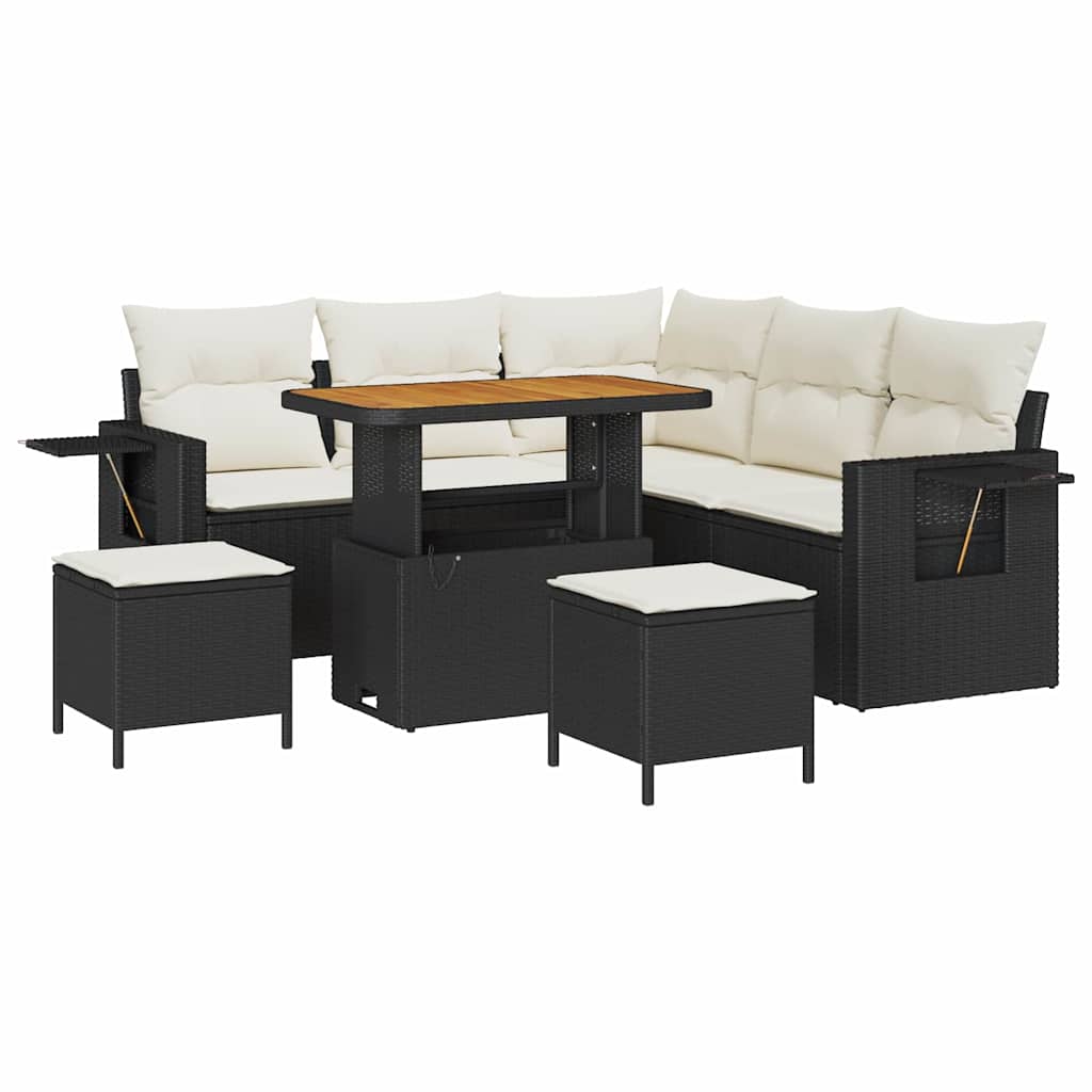 Havesofa Sæt 9 stk. 6-Antal sæder Sort og Cream polyrattan