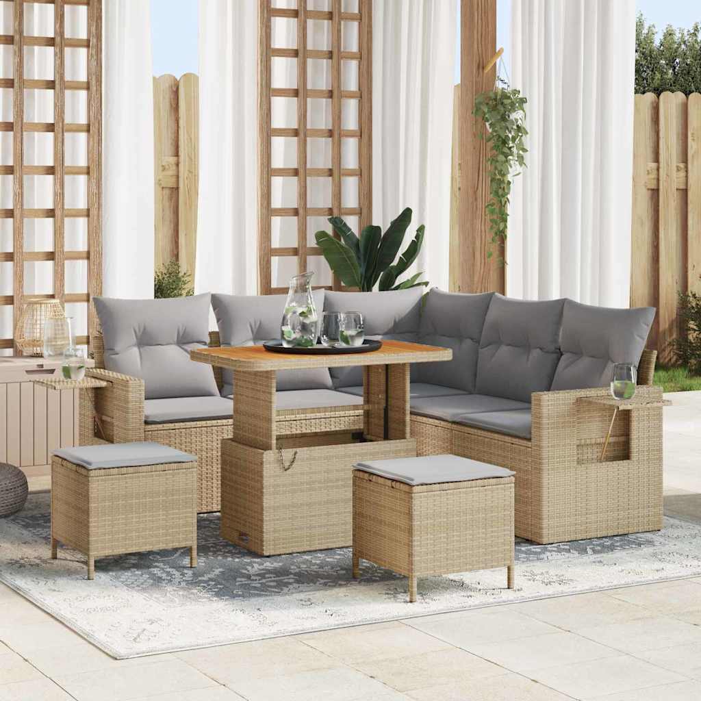 Havesofa Sæt 9 stk. 6-Antal sæder Beige og lys grå polyrattan