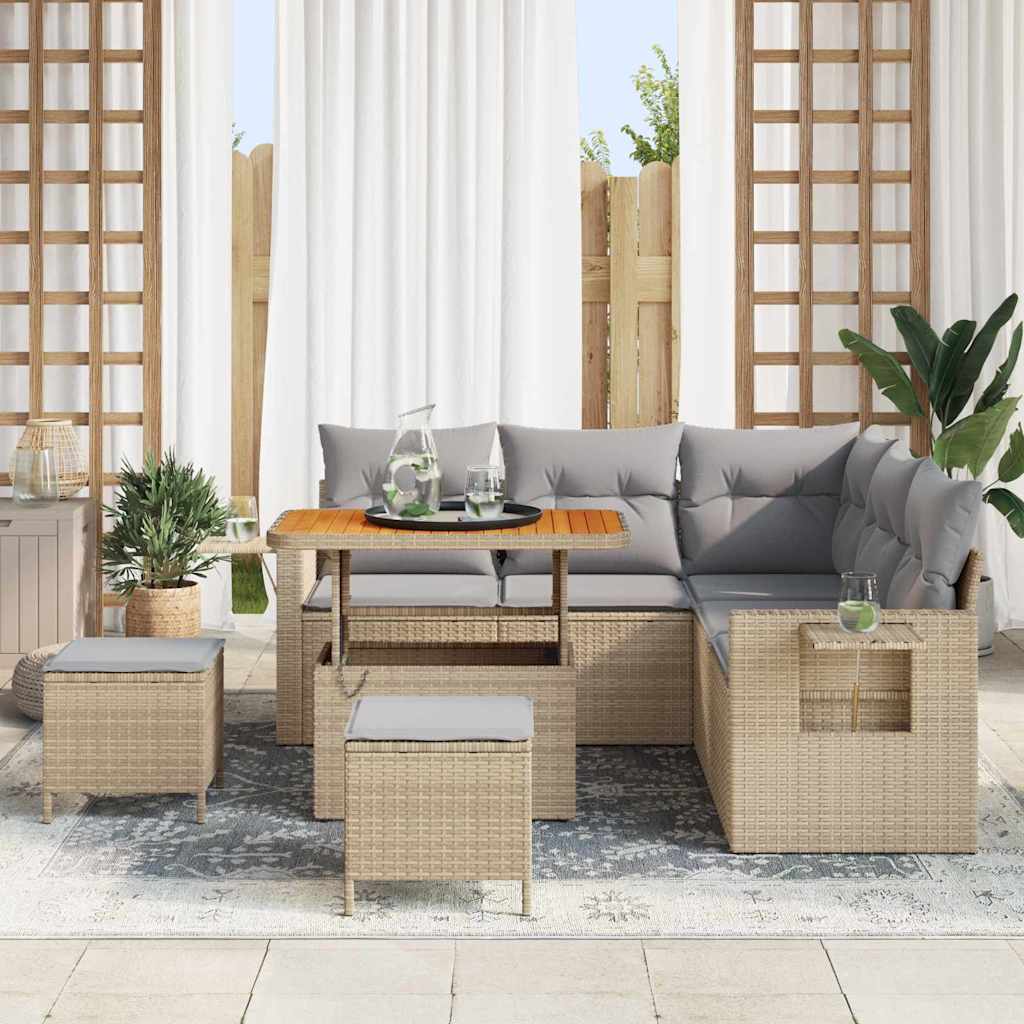 Havesofa Sæt 9 stk. 6-Antal sæder Beige og lys grå polyrattan