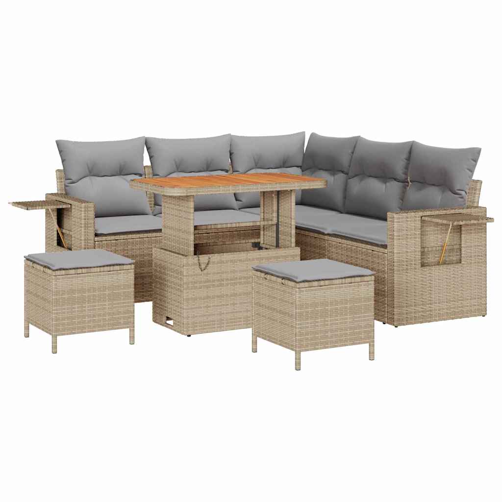 Havesofa Sæt 9 stk. 6-Antal sæder Beige og lys grå polyrattan