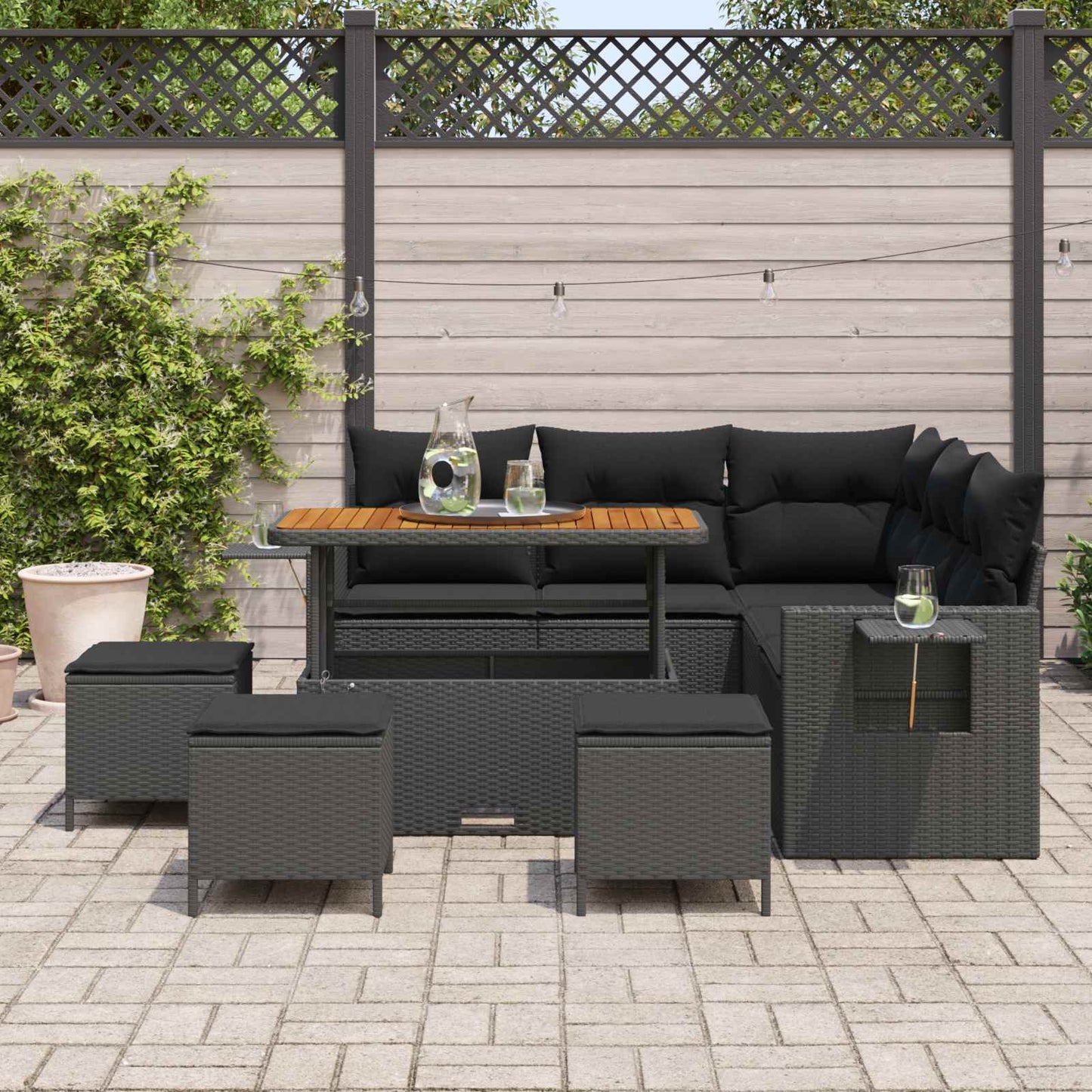 Havesofa Sæt 10 stk. 7-Antal sæder Sort polyrattan