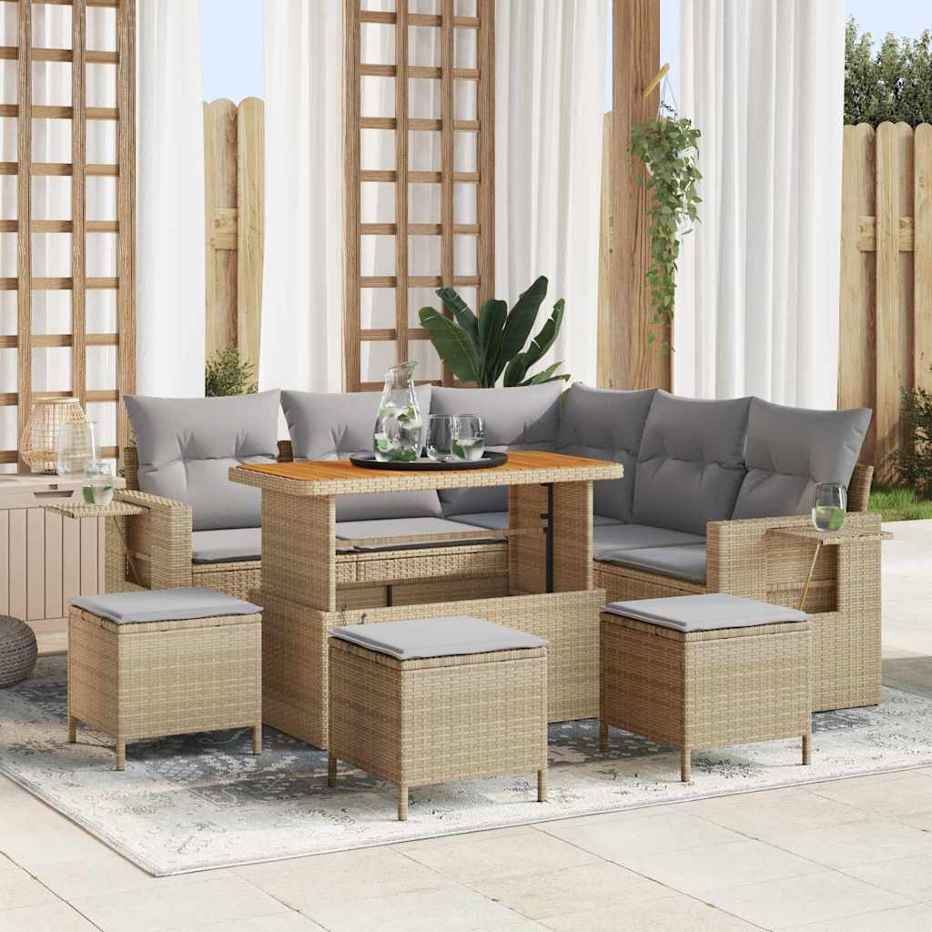 Havesofa Sæt 10 stk. 7-Antal sæder Beige og lys grå polyrattan