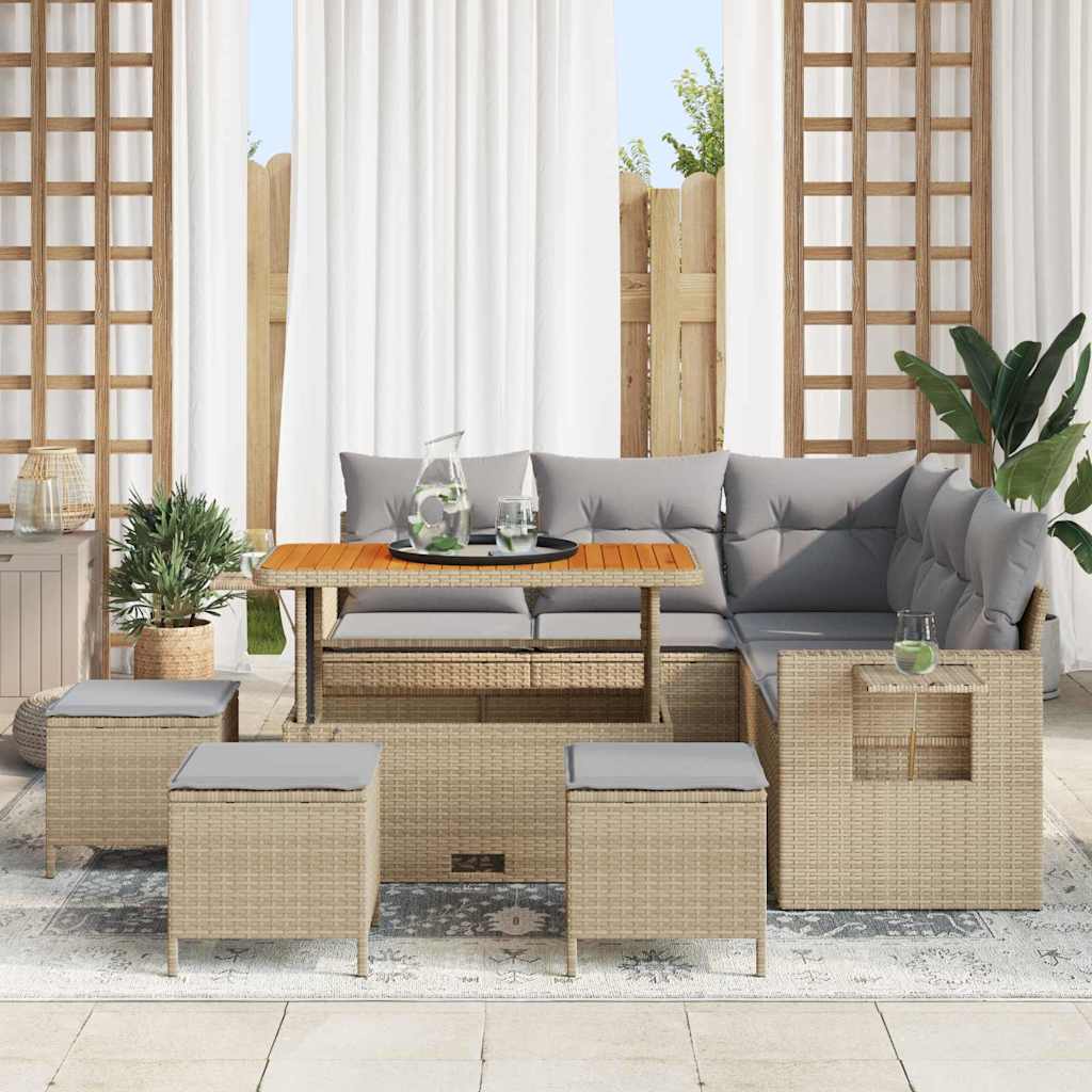 Havesofa Sæt 10 stk. 7-Antal sæder Beige og lys grå polyrattan