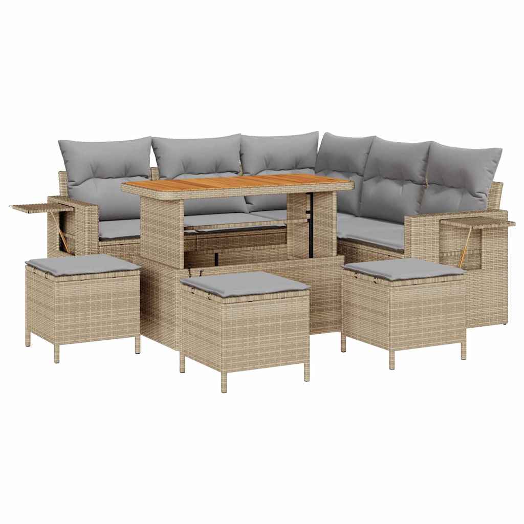Havesofa Sæt 10 stk. 7-Antal sæder Beige og lys grå polyrattan