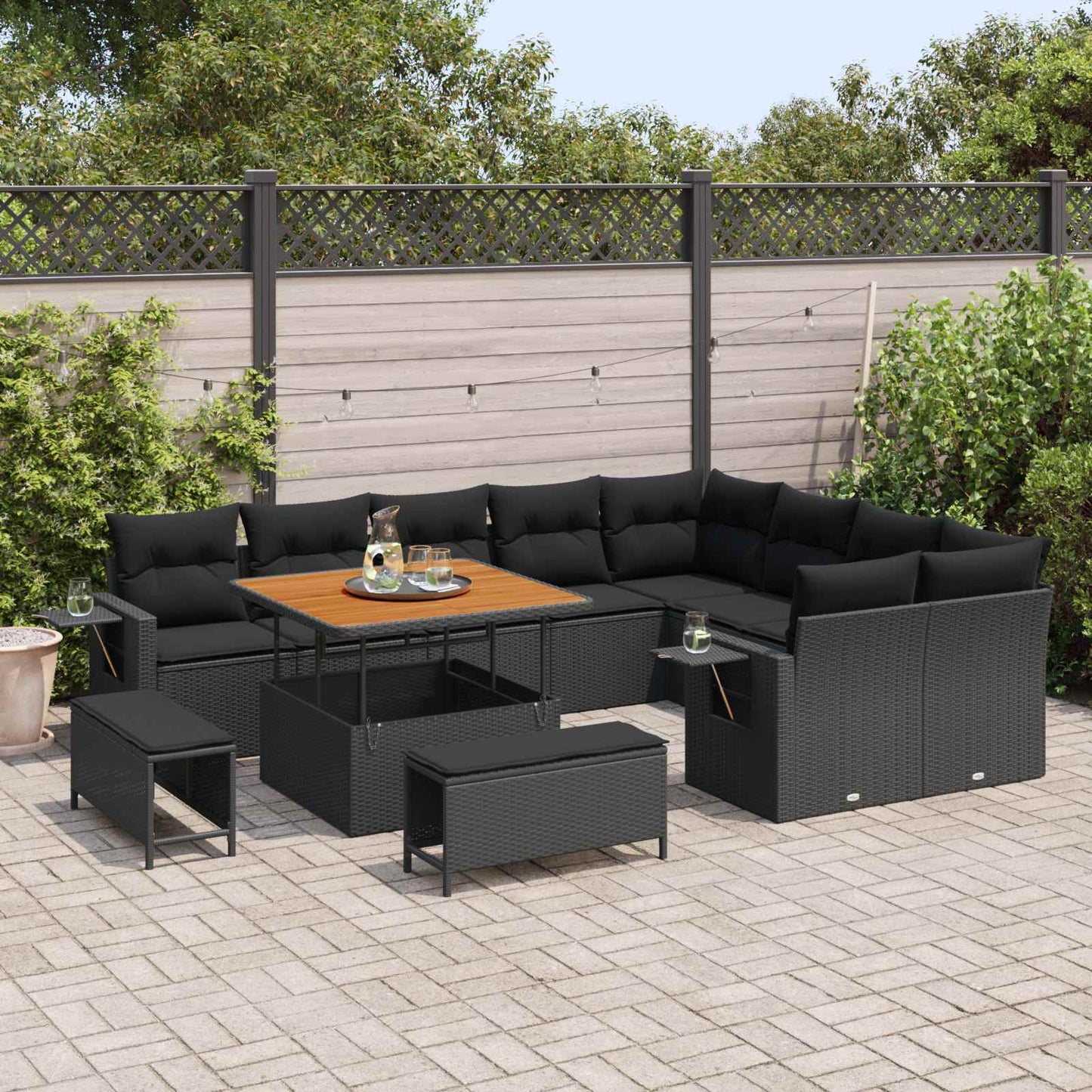 Havesofa Sæt 13 stk. 11-Antal sæder Sort polyrattan
