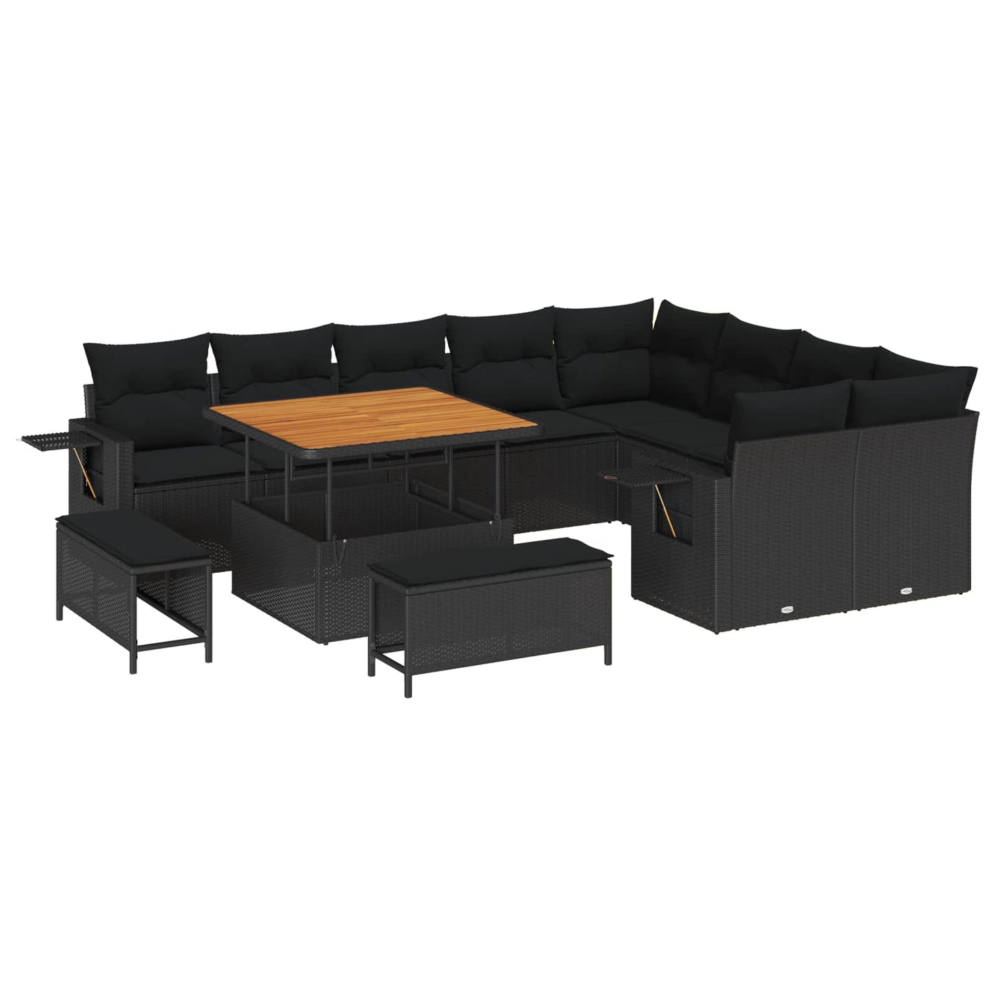 Havesofa Sæt 13 stk. 11-Antal sæder Sort polyrattan