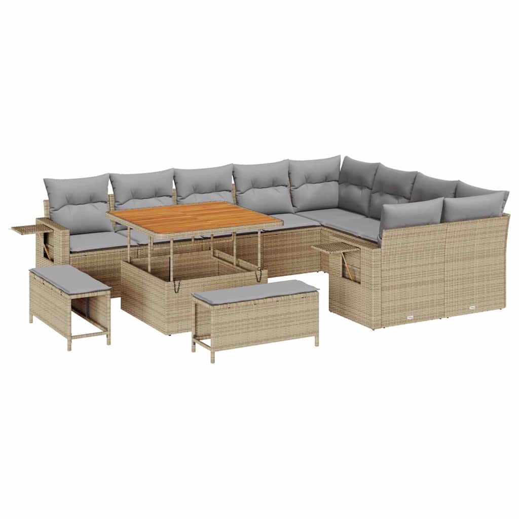 Havesofa Sæt 12 stk. 11-Antal sæder Beige og lys grå polyrattan