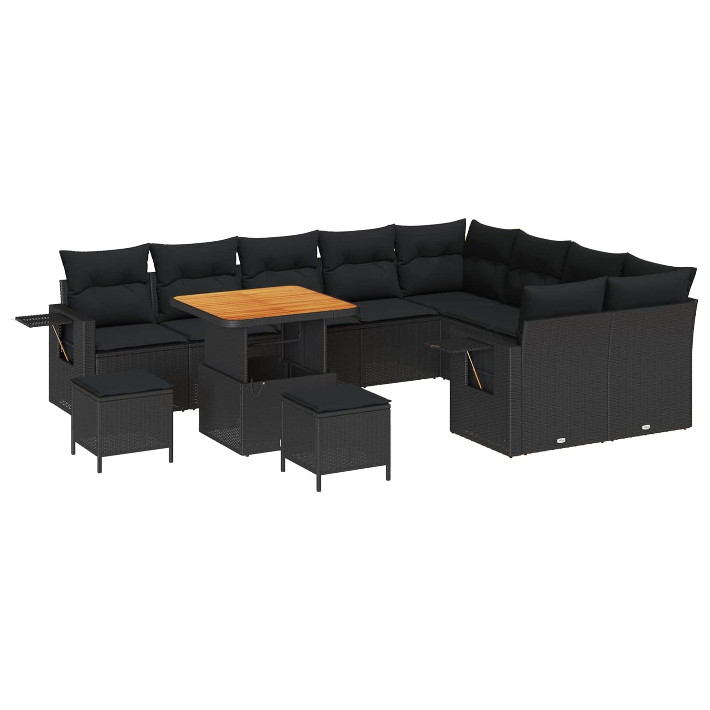 Havesofa Sæt 12 stk. 11-Antal sæder Sort polyrattan