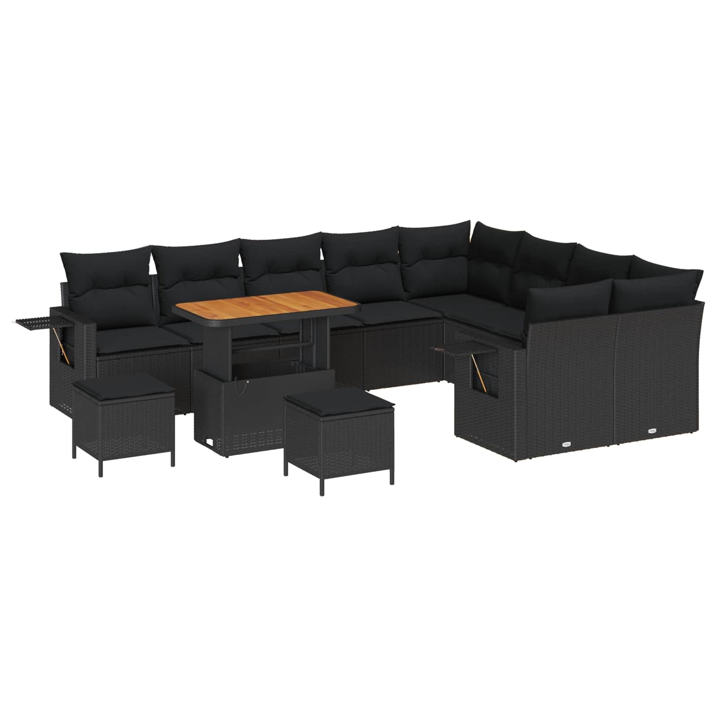 Havesofa Sæt 12 stk. 11-Antal sæder Sort polyrattan