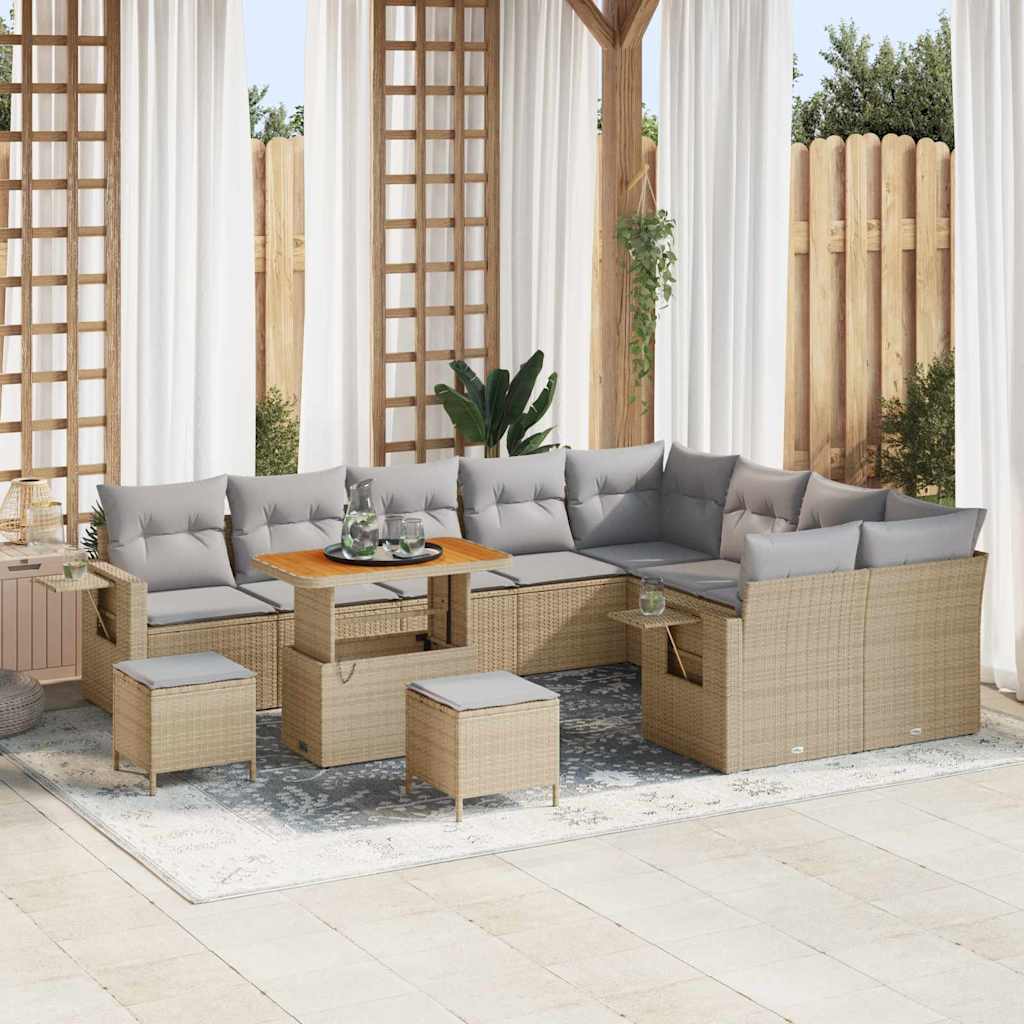 Havesofa Sæt 12 stk. 11-Antal sæder Beige og lys grå polyrattan