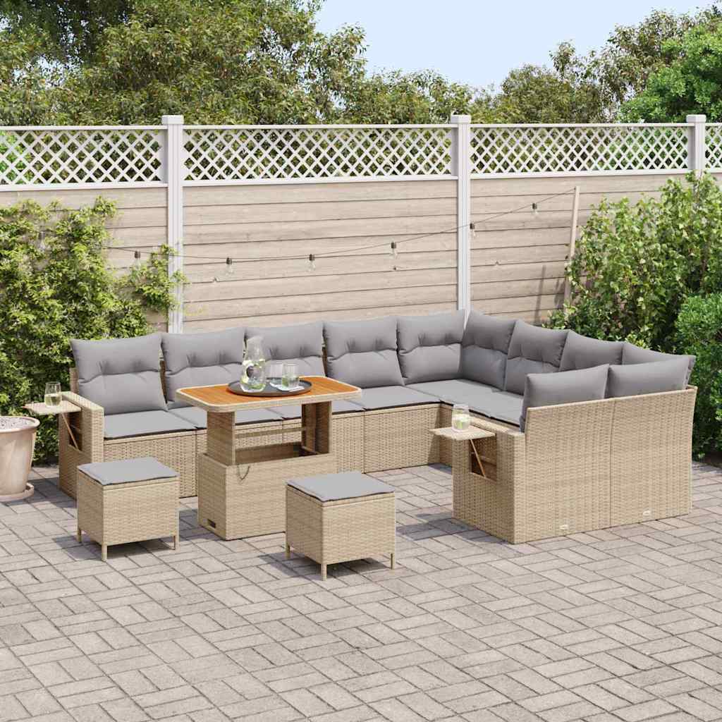 Havesofa Sæt 12 stk. 11-Antal sæder Beige og lys grå polyrattan