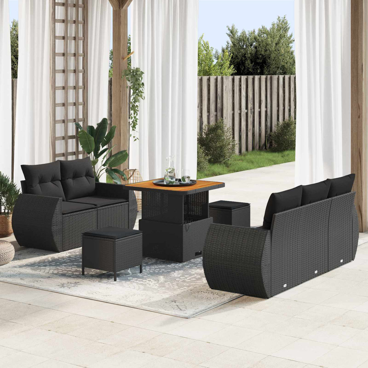 Havesofa Sæt 8 stk. 5-Antal sæder Sort polyrattan