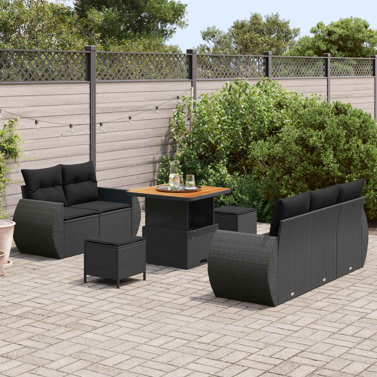 Havesofa Sæt 8 stk. 5-Antal sæder Sort polyrattan