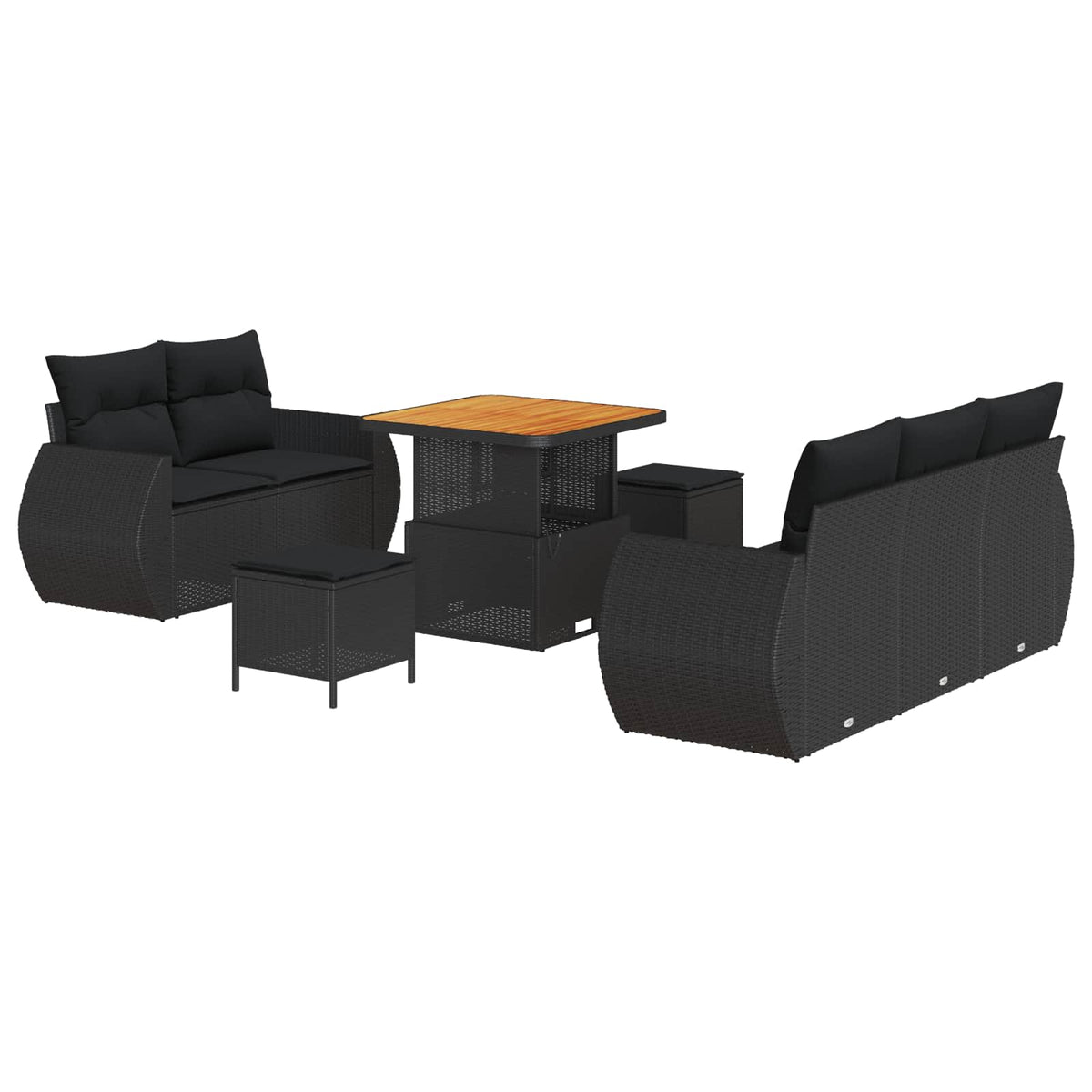 Havesofa Sæt 8 stk. 5-Antal sæder Sort polyrattan