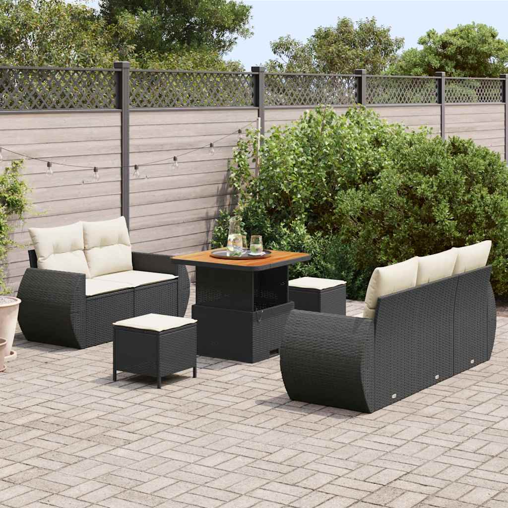 Havesofa Sæt 8 stk. 5-Antal sæder Sort og Cream polyrattan