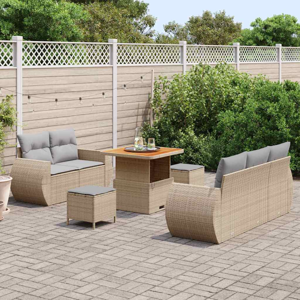 Havesofa Sæt 8 stk. 5-Antal sæder Beige og lys grå polyrattan
