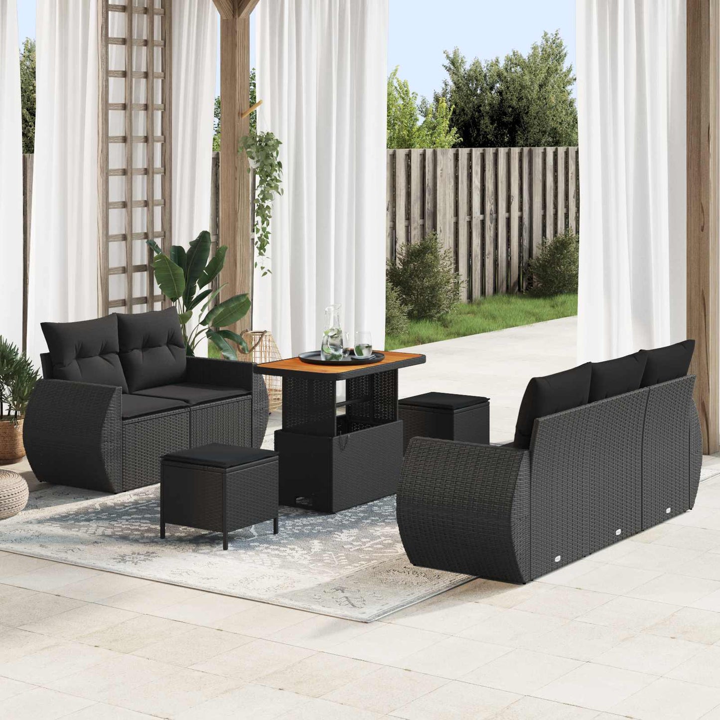 Havesofa Sæt 8 stk. 5-Antal sæder Sort polyrattan