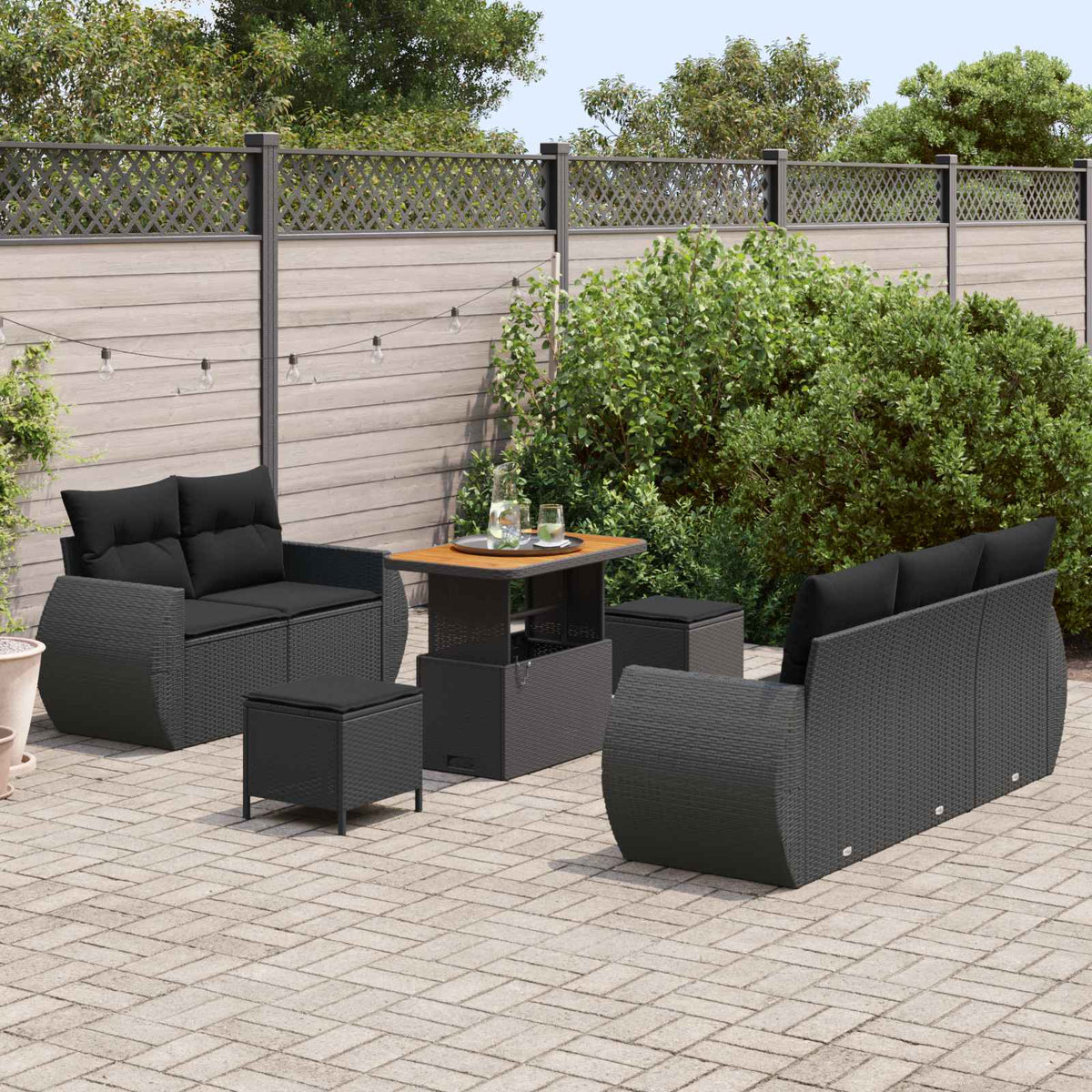 Havesofa Sæt 8 stk. 5-Antal sæder Sort polyrattan