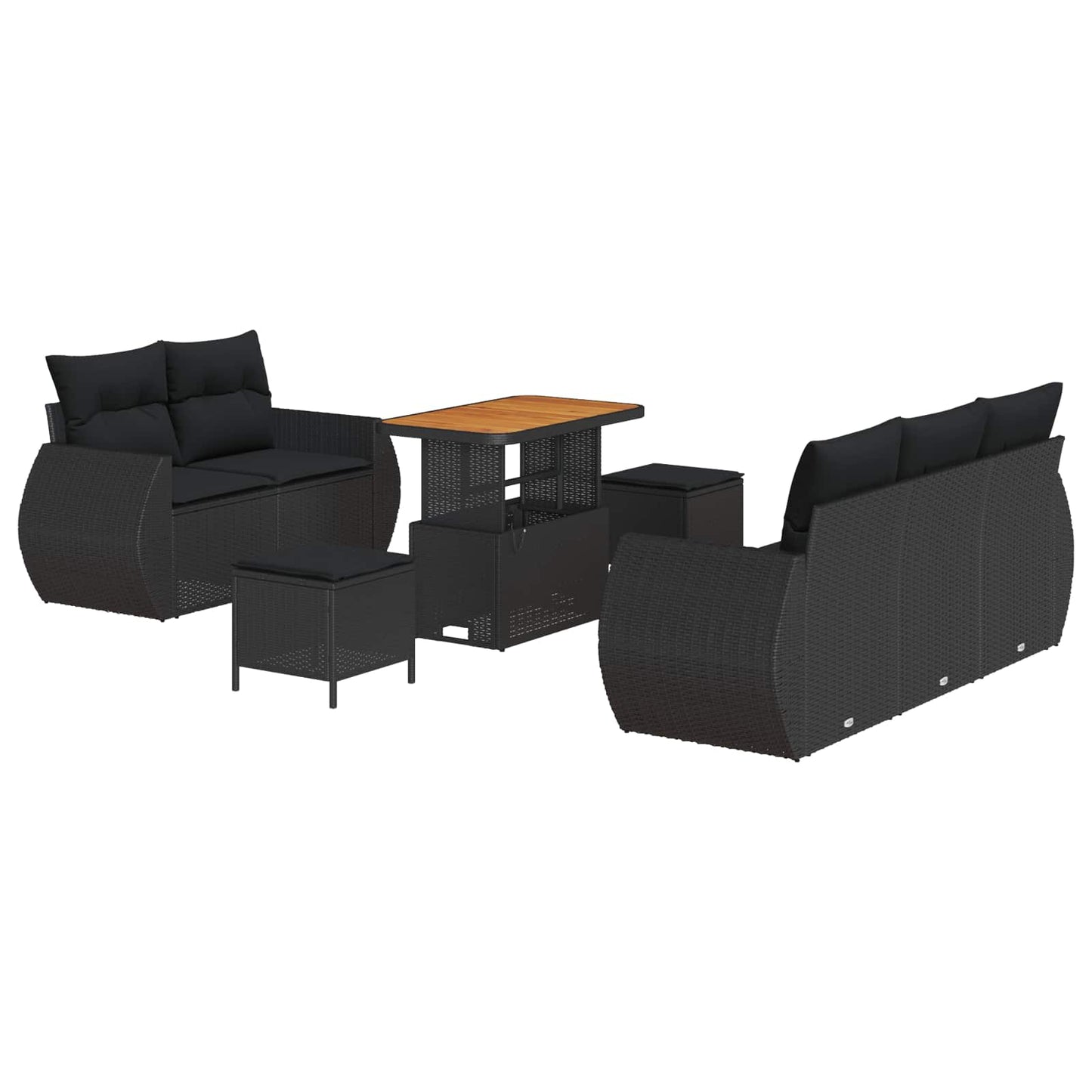 Havesofa Sæt 8 stk. 5-Antal sæder Sort polyrattan