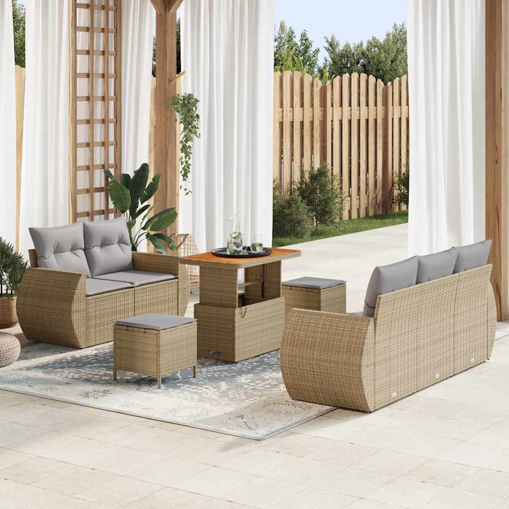 Havesofa Sæt 8 stk. 5-Antal sæder Beige og lys grå polyrattan
