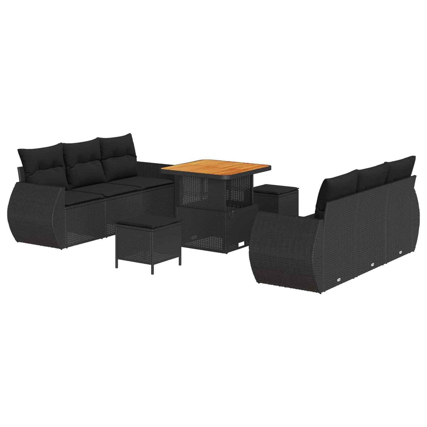 Havesofa Sæt 9 stk. 6-Antal sæder Sort polyrattan