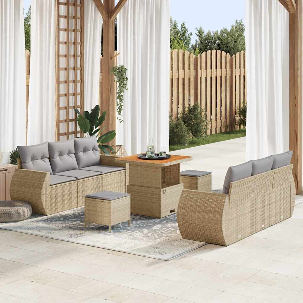 Havesofa Sæt 9 stk. 6-Antal sæder Beige og lys grå polyrattan