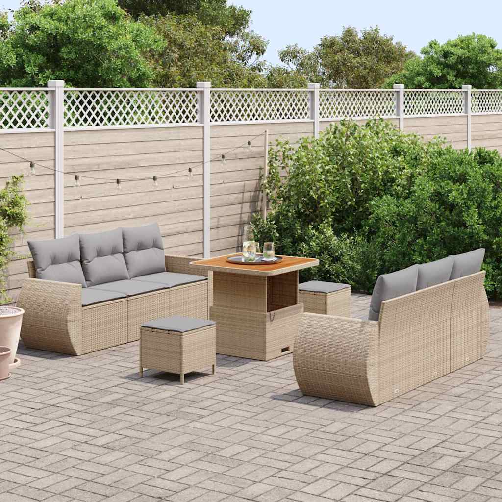 Havesofa Sæt 9 stk. 6-Antal sæder Beige og lys grå polyrattan