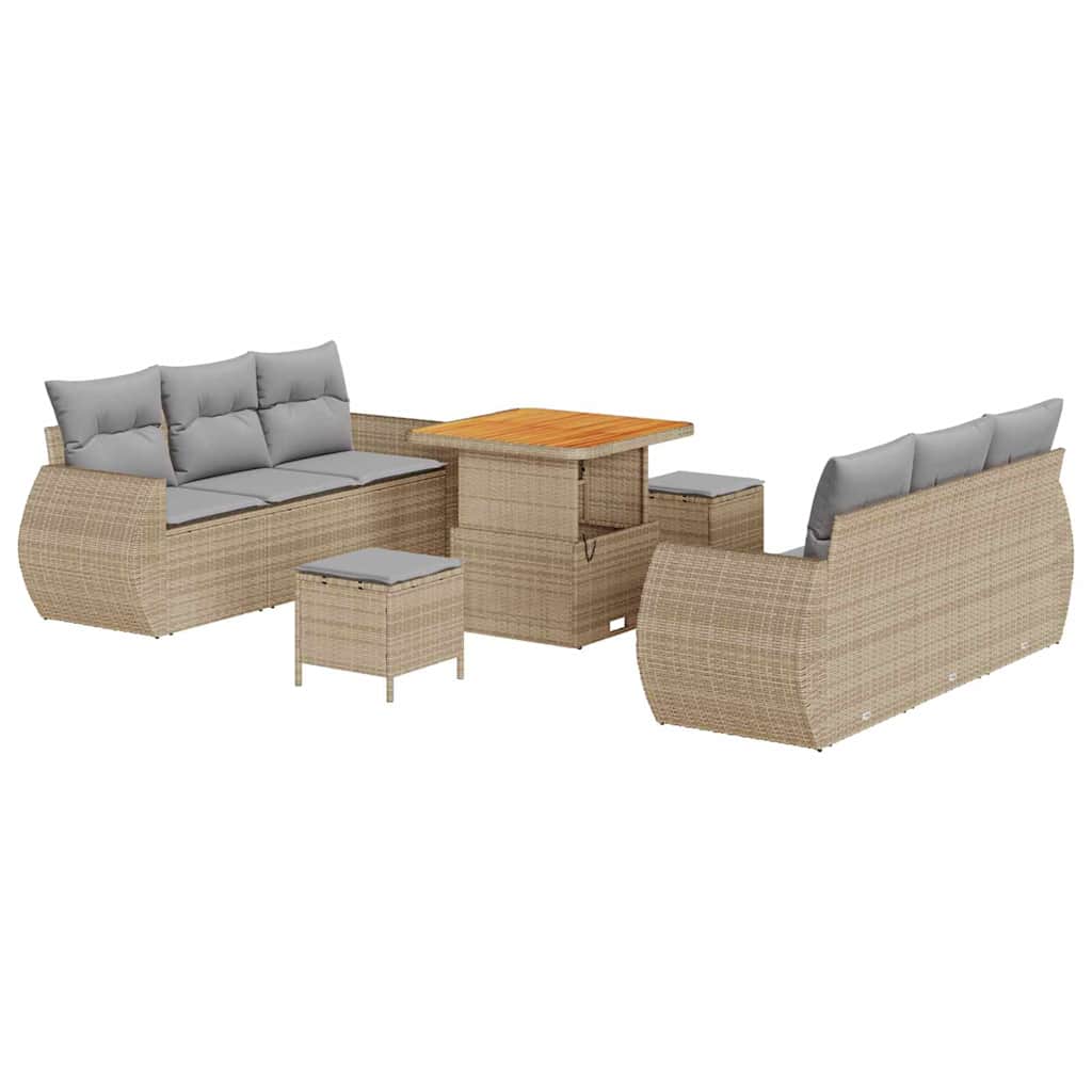 Havesofa Sæt 9 stk. 6-Antal sæder Beige og lys grå polyrattan