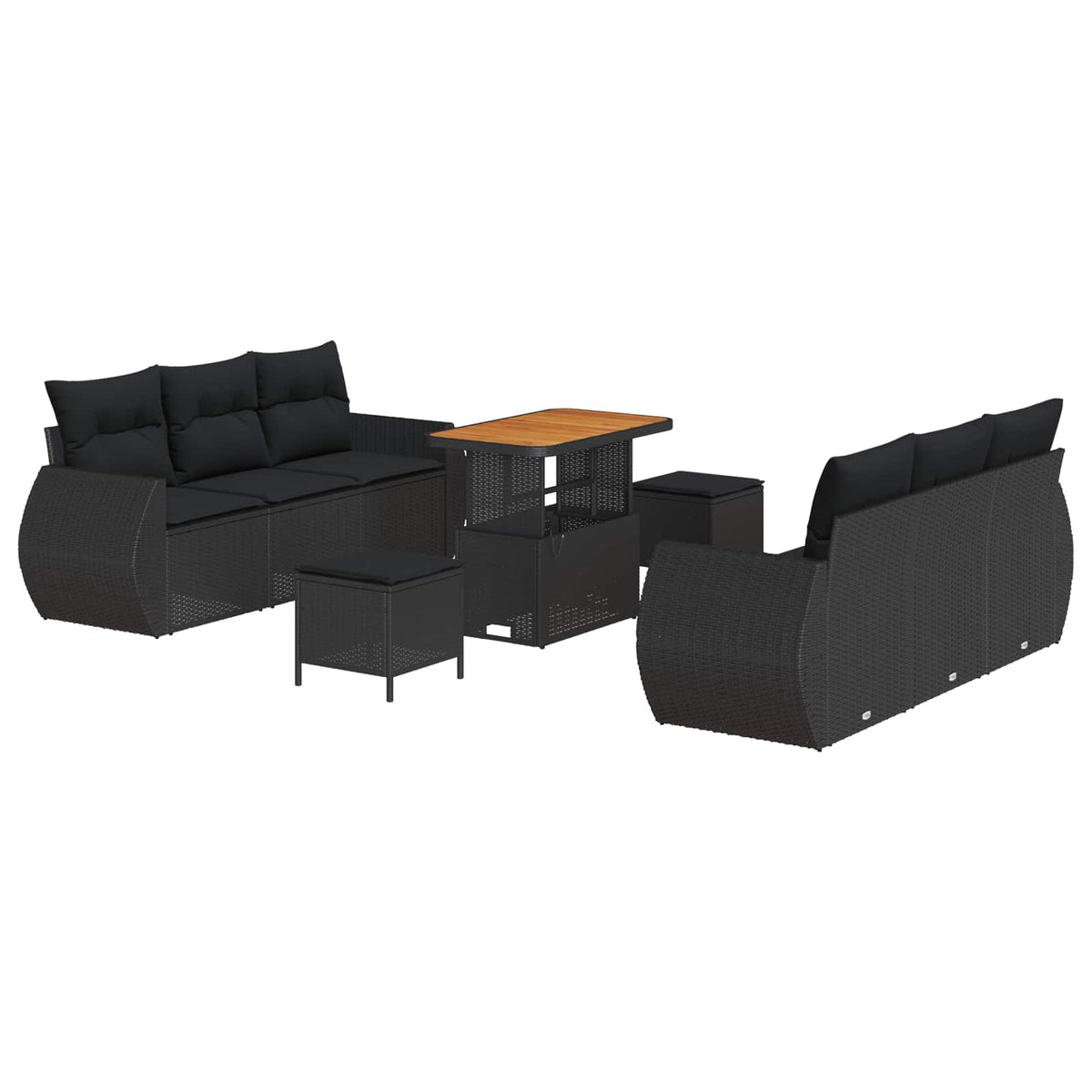 Havesofa Sæt 9 stk. 6-Antal sæder Sort polyrattan
