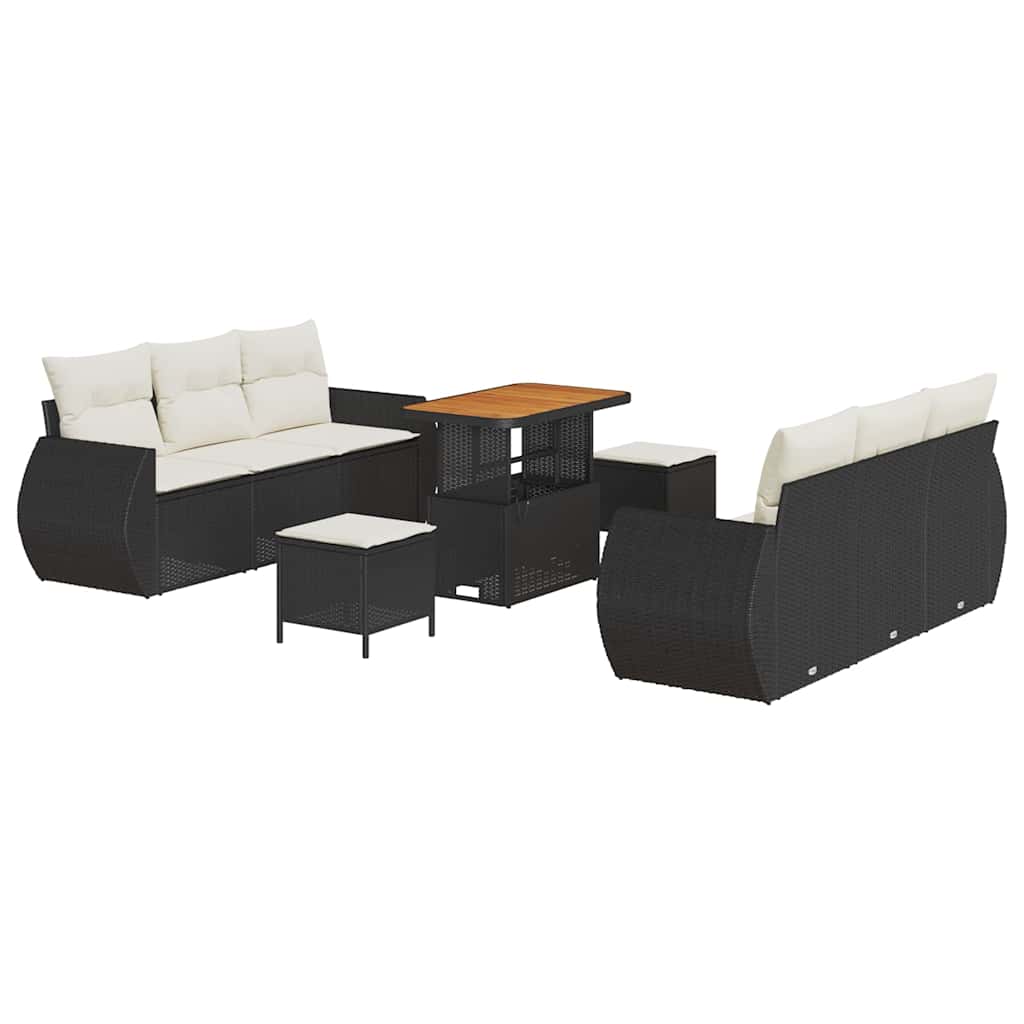 Havesofa Sæt 9 stk. 6-Antal sæder Sort og Cream polyrattan