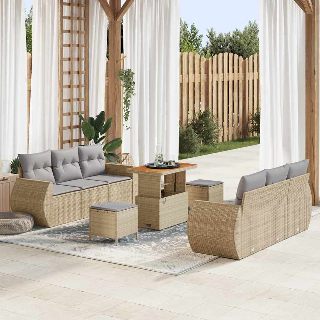 Havesofa Sæt 9 stk. 6-Antal sæder Beige og lys grå polyrattan