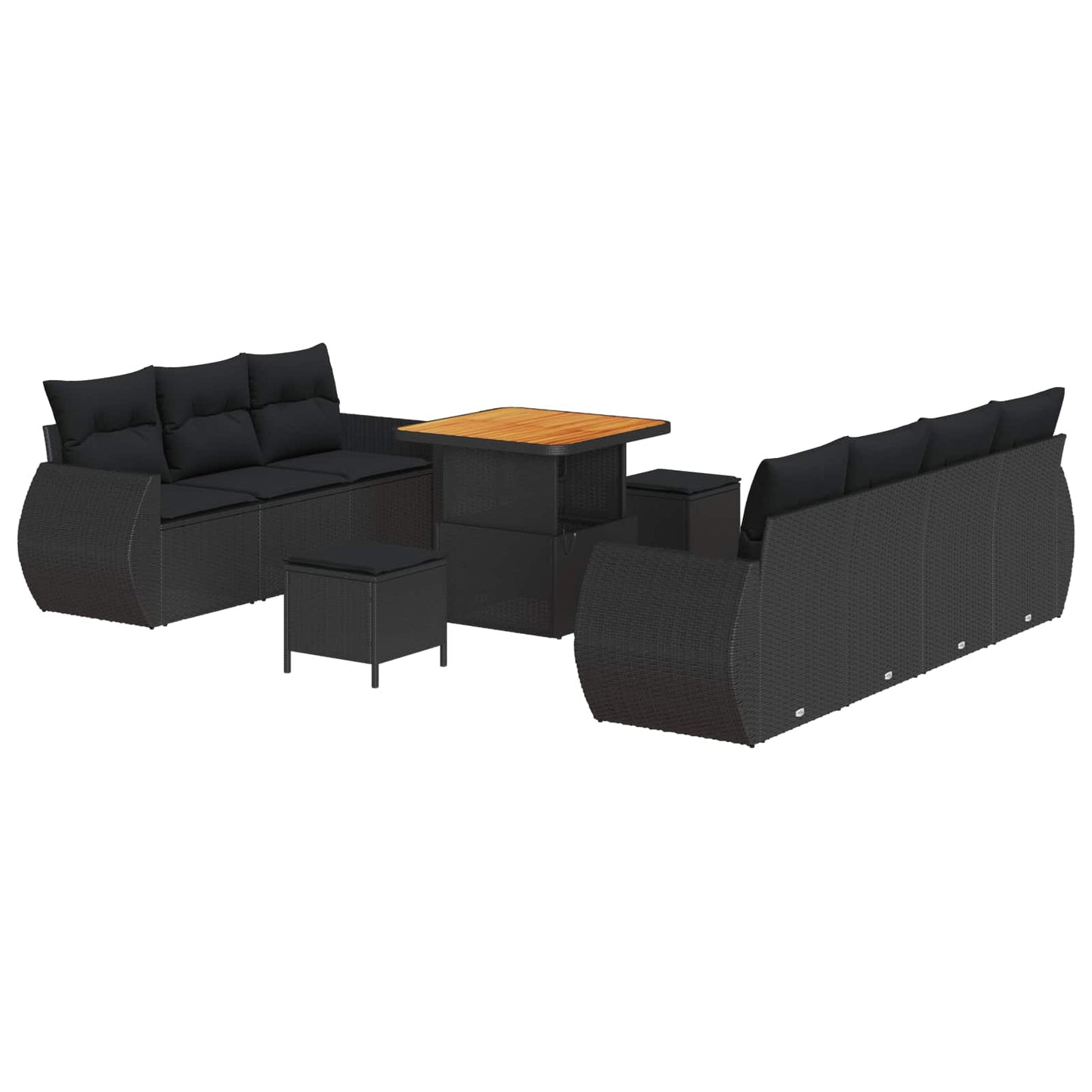 Havesofa Sæt 10 stk. 7-Antal sæder Sort polyrattan