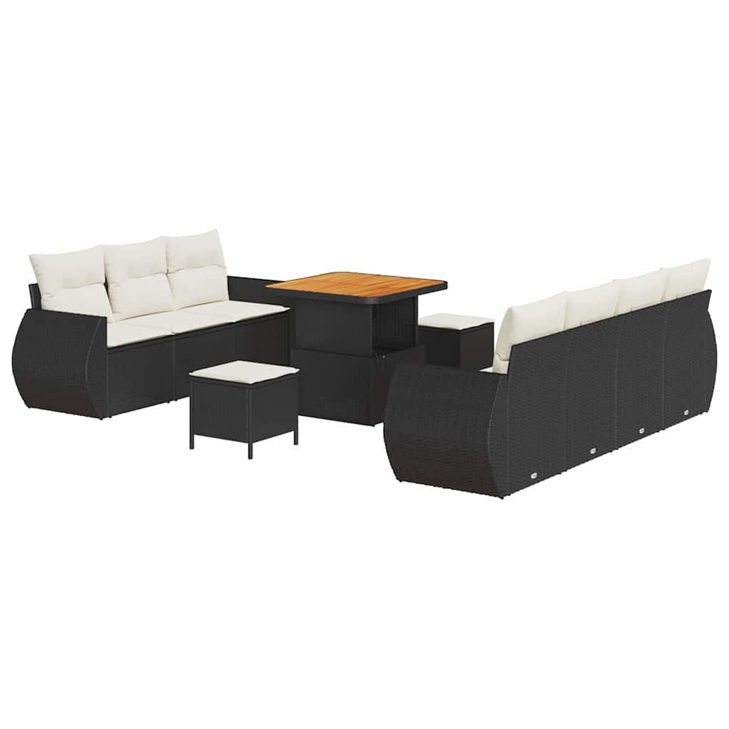 Havesofa Sæt 10 stk. 7-Antal sæder Sort og Cream polyrattan