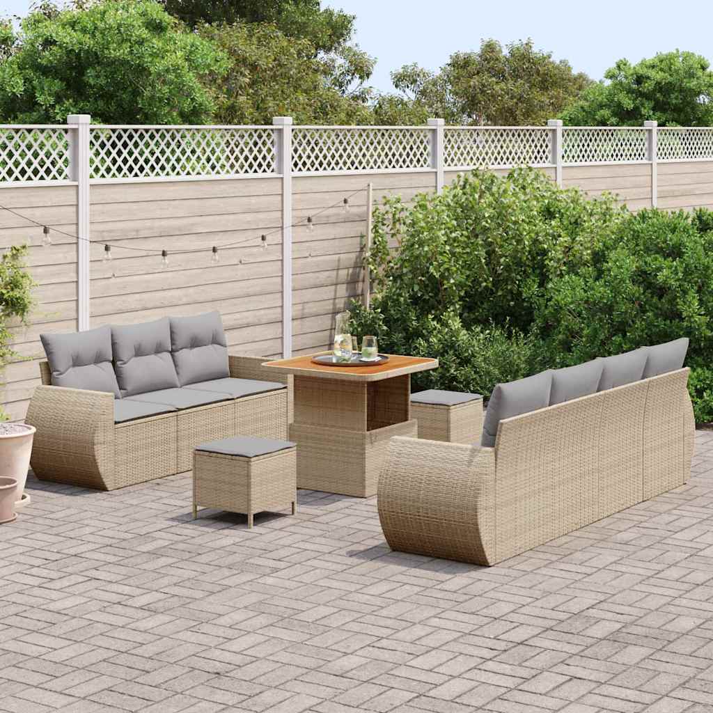 Havesofa Sæt 10 stk. 7-Antal sæder Beige og lys grå polyrattan