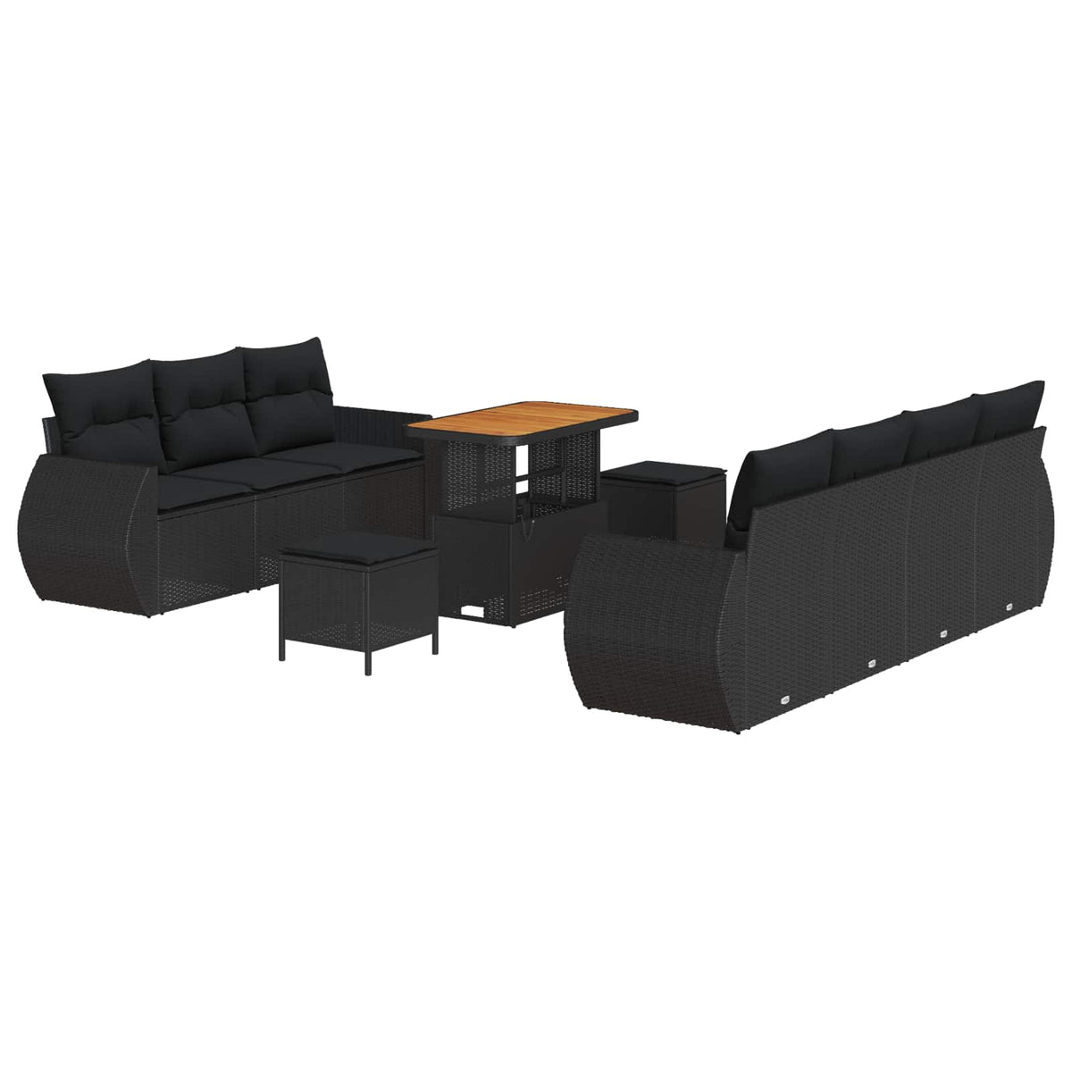 Havesofa Sæt 10 stk. 7-Antal sæder Sort polyrattan