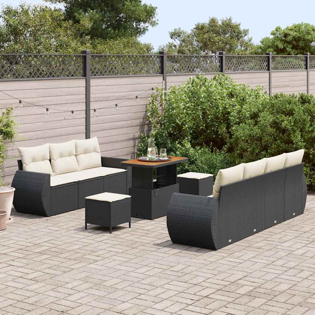 Havesofa Sæt 10 stk. 7-Antal sæder Sort og Cream polyrattan