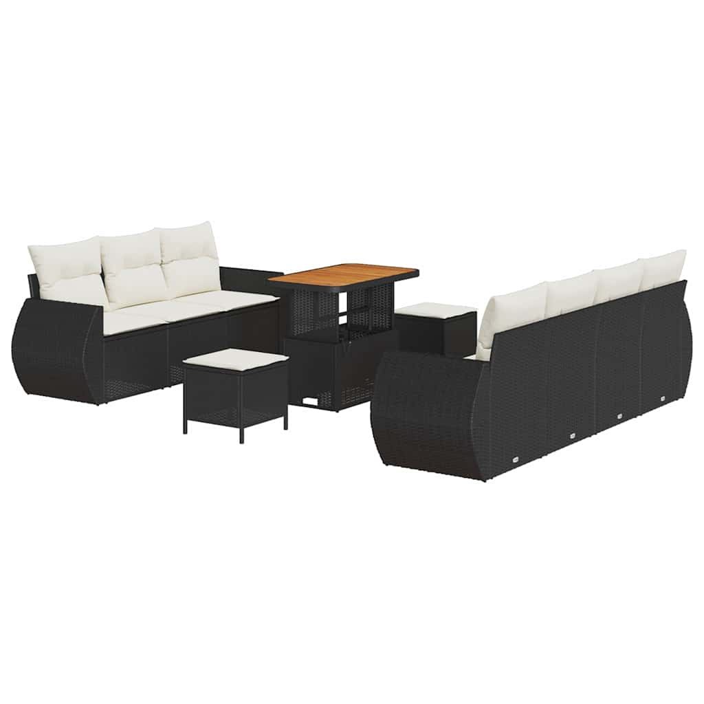 Havesofa Sæt 10 stk. 7-Antal sæder Sort og Cream polyrattan