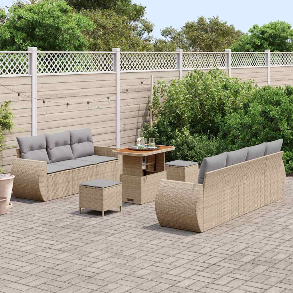 Havesofa Sæt 10 stk. 7-Antal sæder Beige og lys grå polyrattan