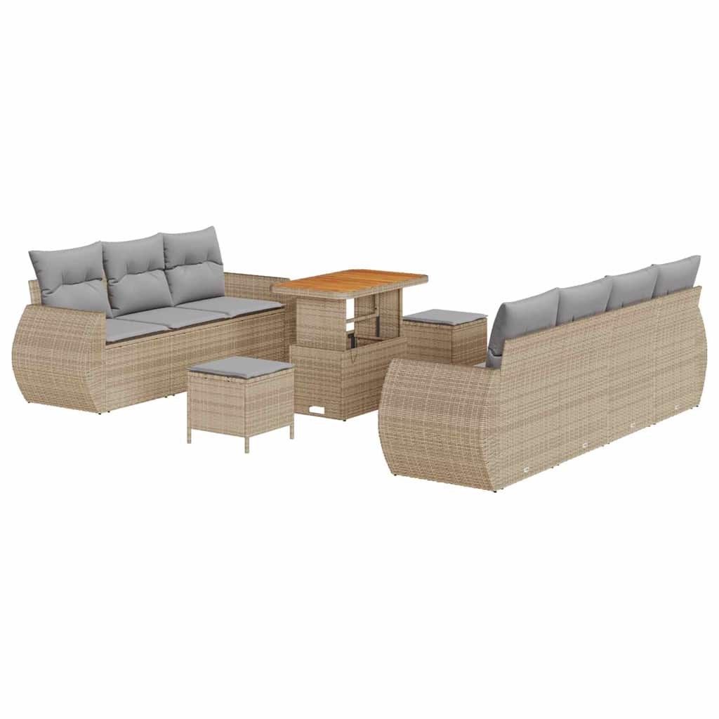 Havesofa Sæt 10 stk. 7-Antal sæder Beige og lys grå polyrattan