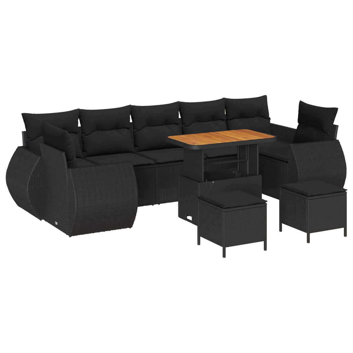 Havesofa Sæt 10 stk. 7-Antal sæder Sort polyrattan