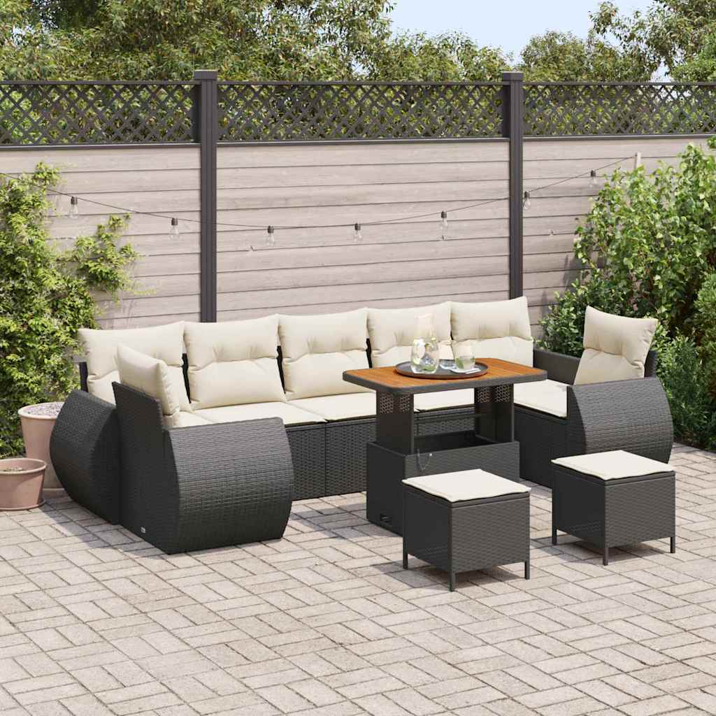 Havesofa Sæt 10 stk. 7-Antal sæder Sort og Cream polyrattan