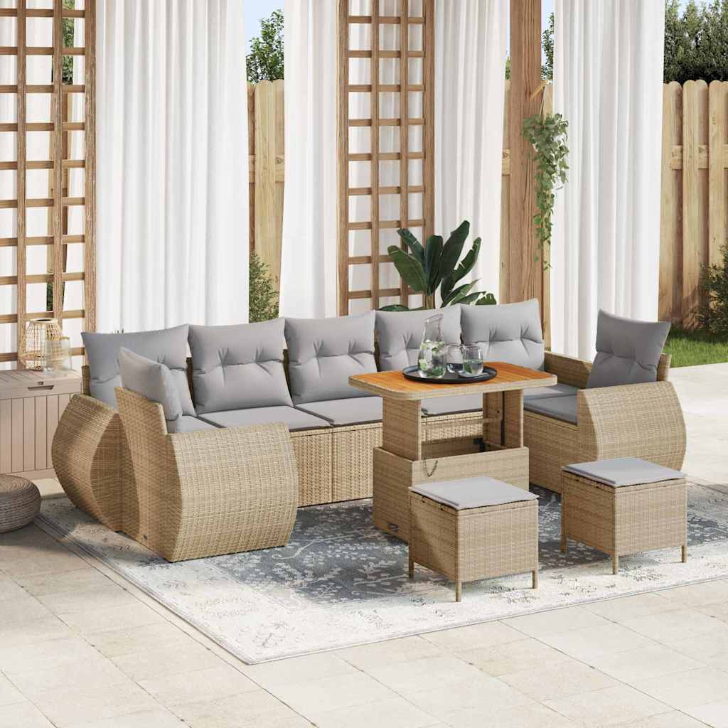 Havesofa Sæt 10 stk. 7-Antal sæder Beige og lys grå polyrattan