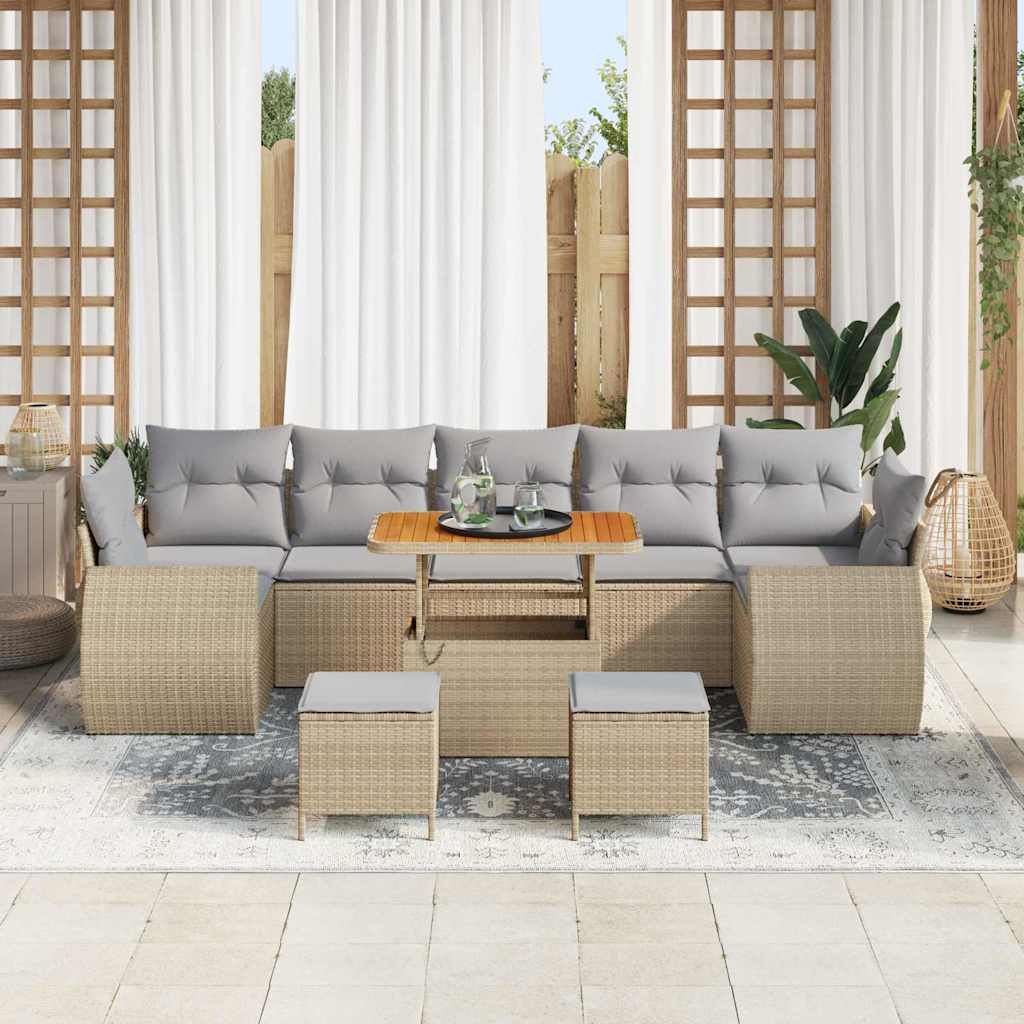 Havesofa Sæt 10 stk. 7-Antal sæder Beige og lys grå polyrattan