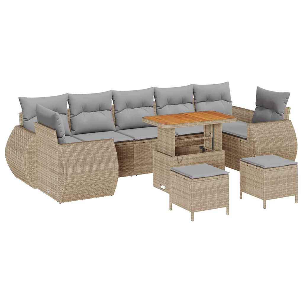 Havesofa Sæt 10 stk. 7-Antal sæder Beige og lys grå polyrattan