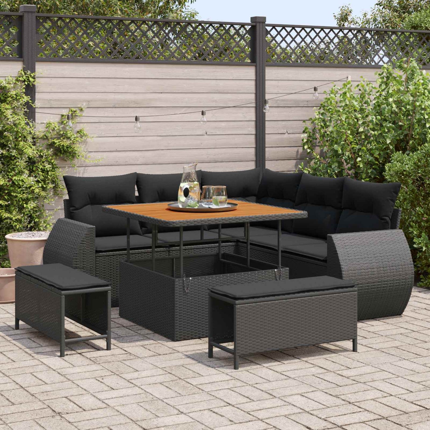 Havesofa Sæt 8 stk. 7-Antal sæder Sort polyrattan