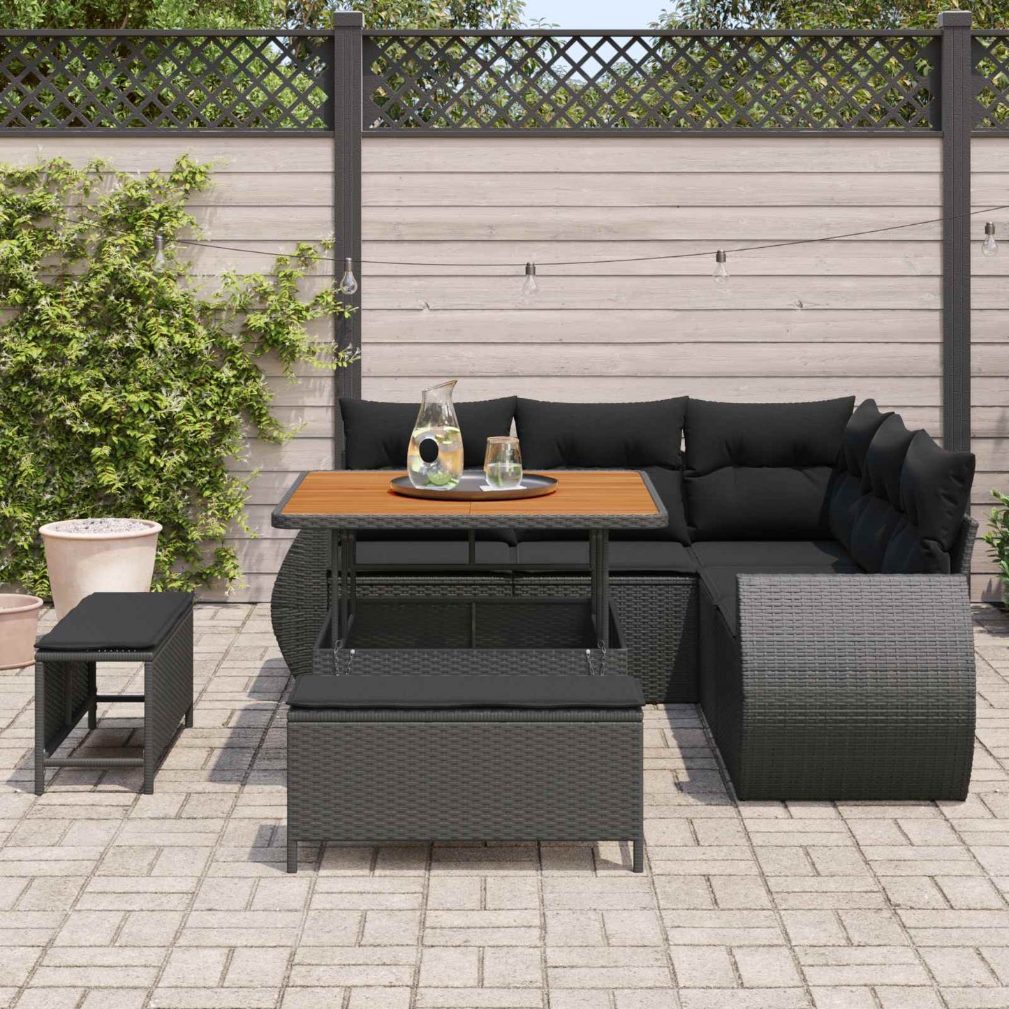 Havesofa Sæt 8 stk. 7-Antal sæder Sort polyrattan