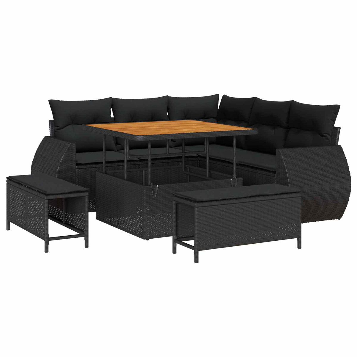 Havesofa Sæt 8 stk. 7-Antal sæder Sort polyrattan