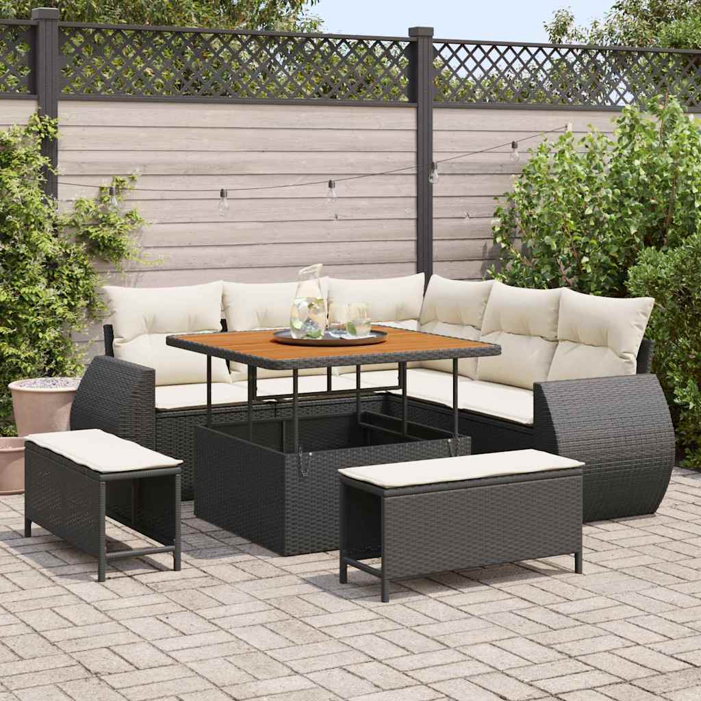 Havesofa Sæt 8 stk. 7-Antal sæder Sort og Cream polyrattan