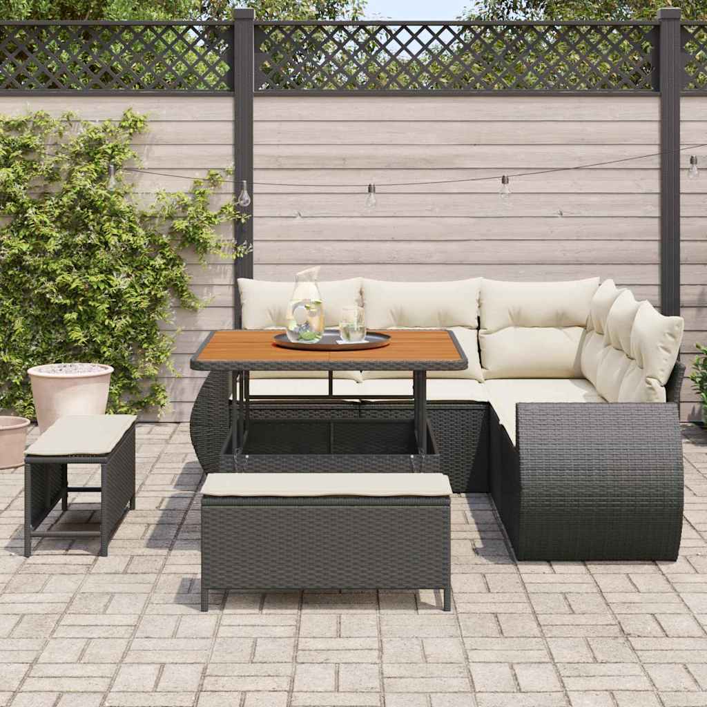 Havesofa Sæt 8 stk. 7-Antal sæder Sort og Cream polyrattan