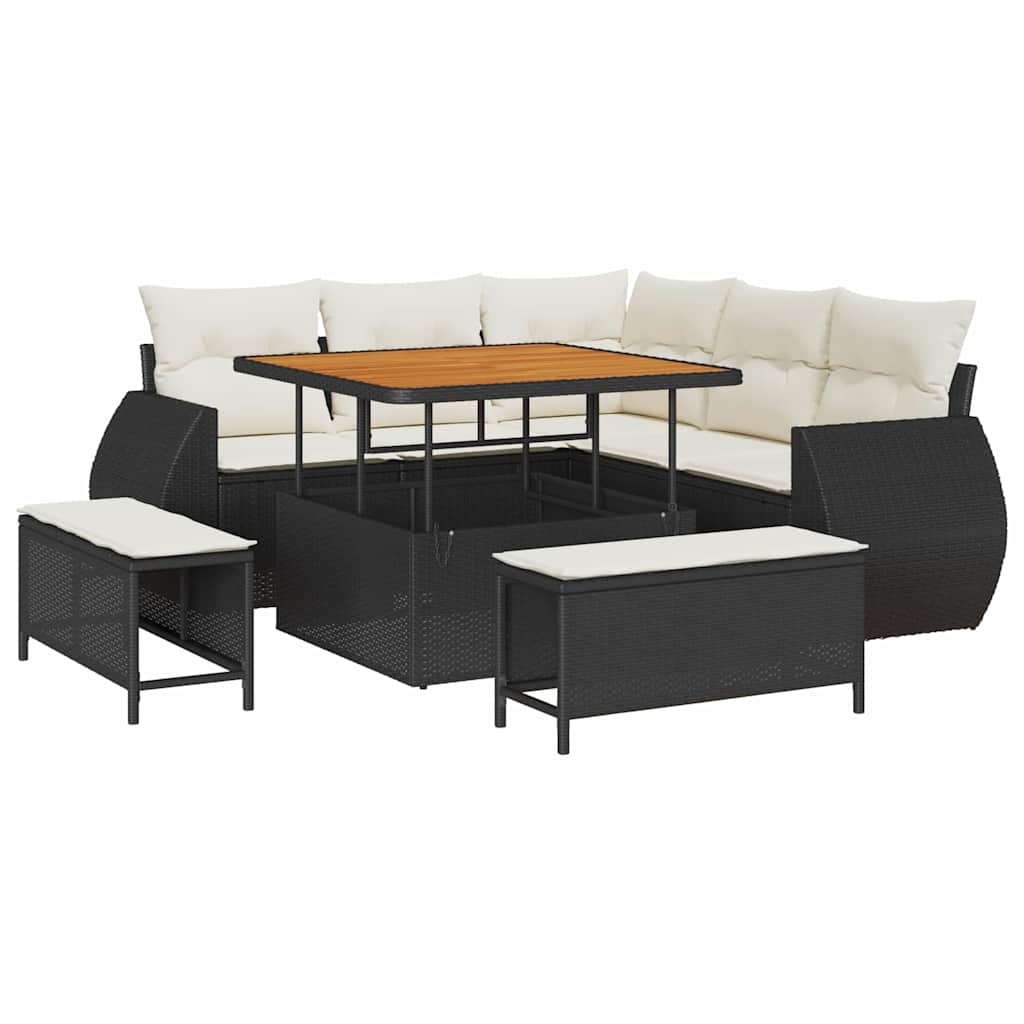 Havesofa Sæt 8 stk. 7-Antal sæder Sort og Cream polyrattan